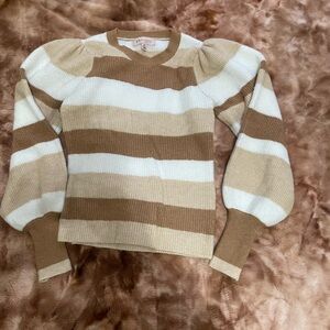 Philosophy Brown and Cream Crew Neck Sweater with Stripes
